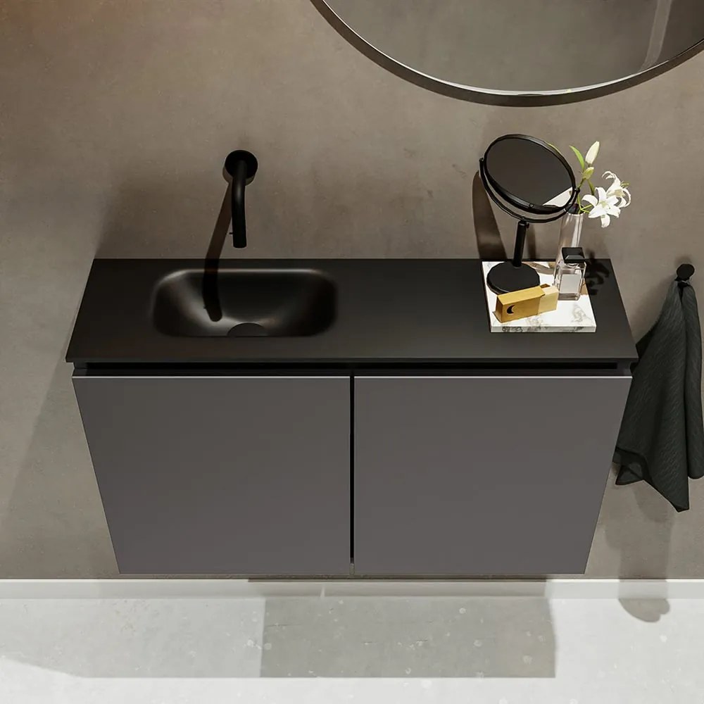 Mondiaz Ture 80cm toiletmeubel dark grey met wastafel urban links geen kraangat