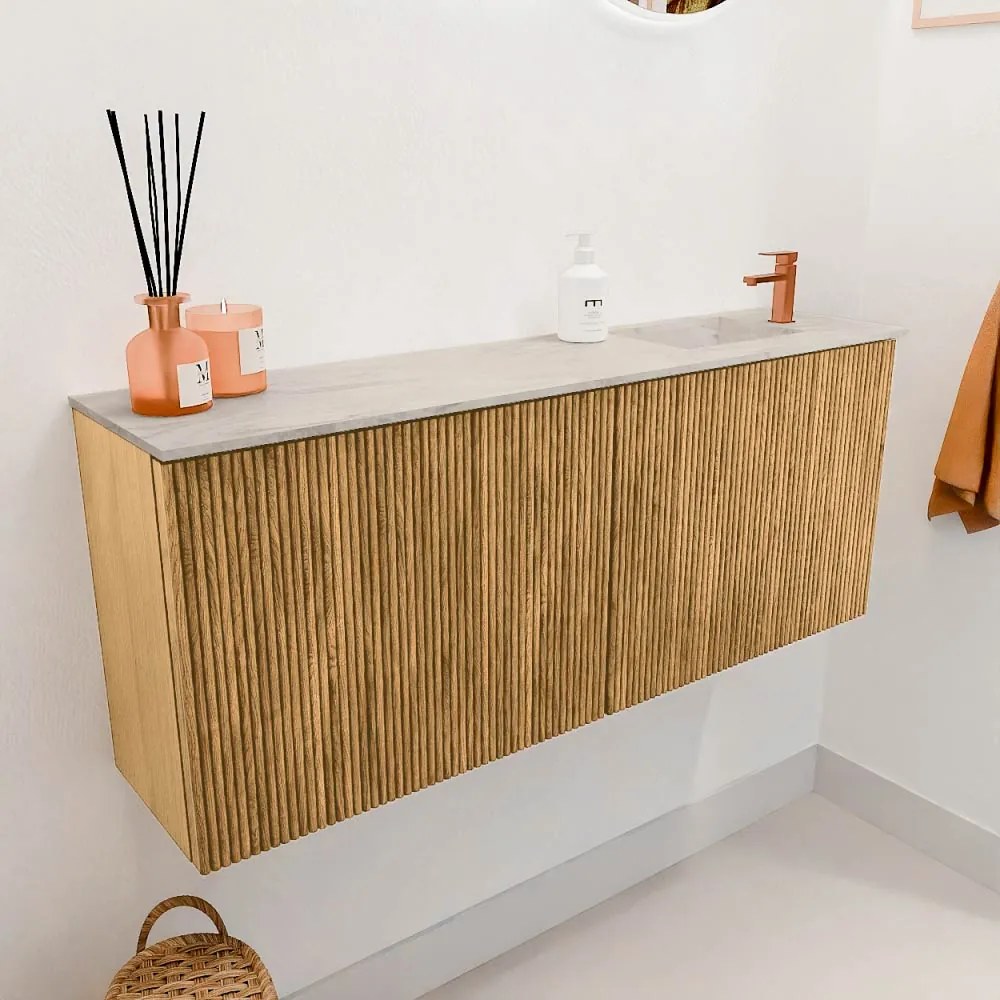 Mondiaz Joya DLux 100cm toiletmeubel oak met wastafel faye rechts 1 kraangat ostra