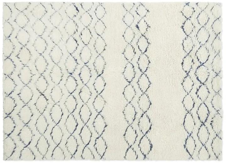Kikki groot wollen vloerkleed in Berber stijl, 160 x 230 cm, gebroken wit en blauw