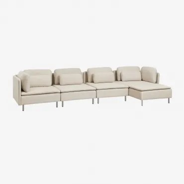 Modulaire Bank Met Chaise Longue Rechts, 4-delig Met Hoekmodule Oriol Ligstoel Met Armleuningen & Stof Crème Beige - Sklum