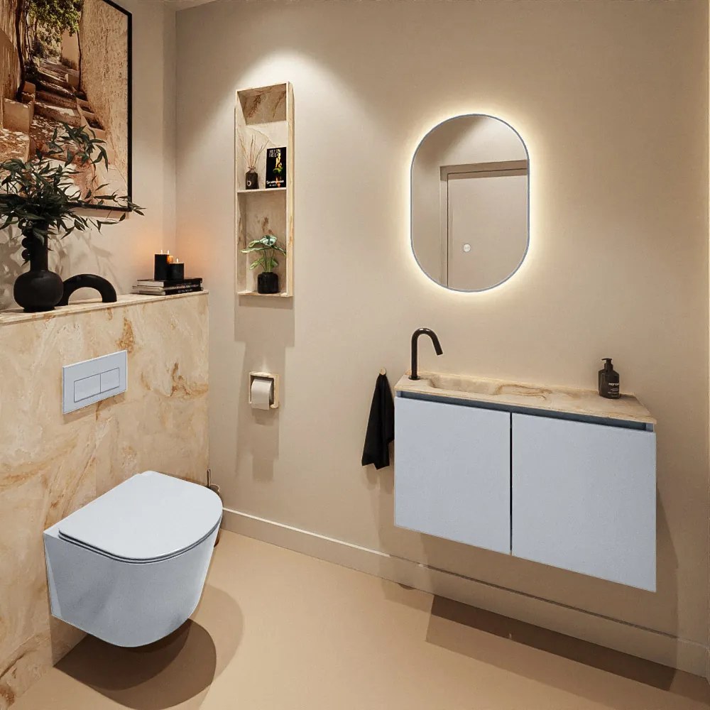 Mondiaz Ture DLux toiletmeubel 80cm clay met wastafel frappe links met kraangat