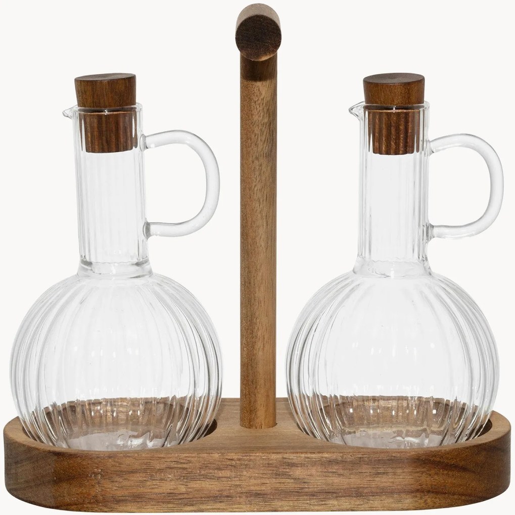 Azijn- en olieflessen Mycenes van borosilicaatglas met dienblad