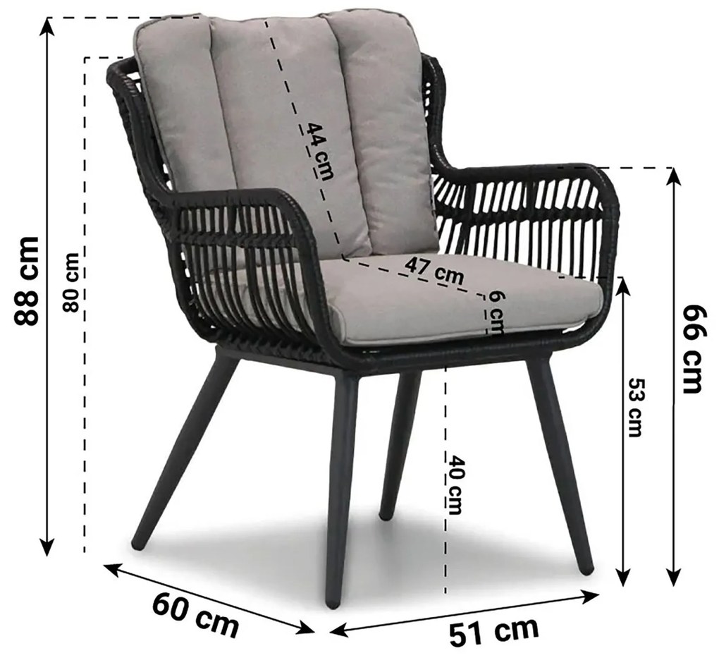 Tuinset 4 personen 180 cm Wicker/Aluminium/Aluminium/wicker Zwart Coco Azzano/Valley