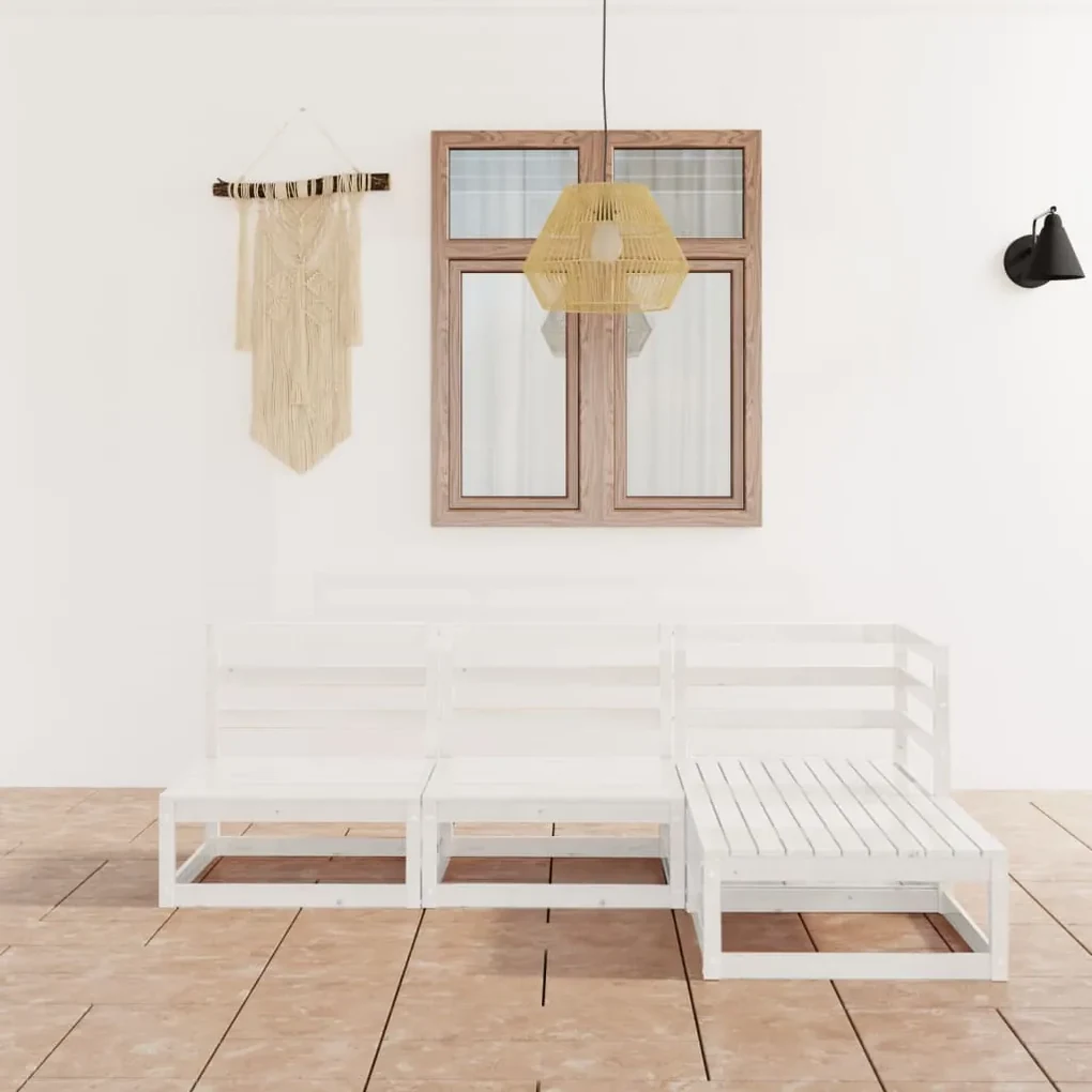 vidaXL 4-delige Loungeset massief grenenhout wit
