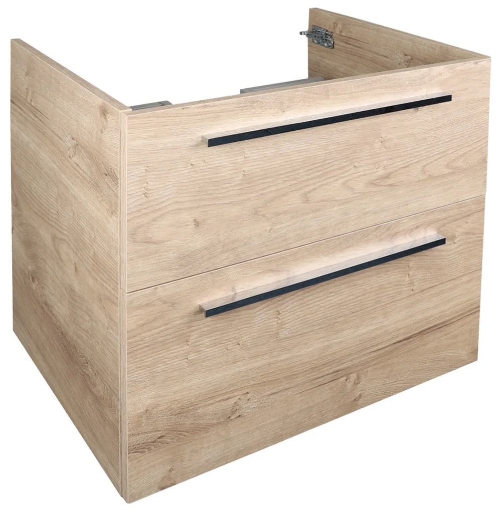 Differnz Fit badmeubel 60cm eiken licht met toppaneel zwart mat en spiegelkast
