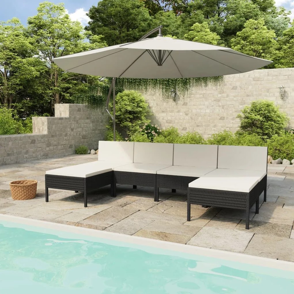 vidaXL 6-delige Loungeset met kussens poly rattan zwart