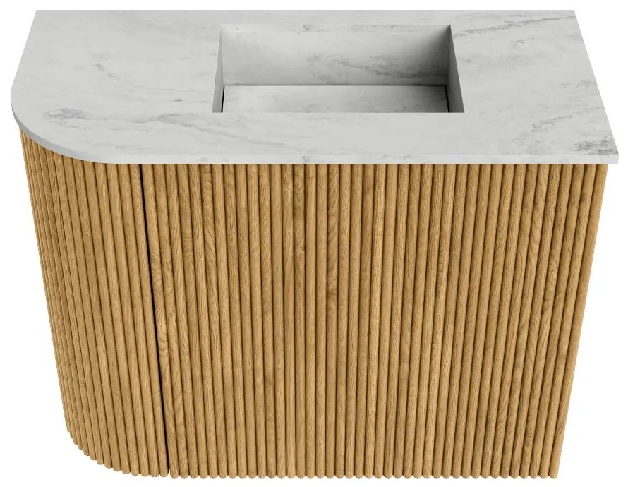 Mondiaz Joya DLux 50cm toiletmeubel ronding links oak met wastafel faye rechts 1 kraangat opalo