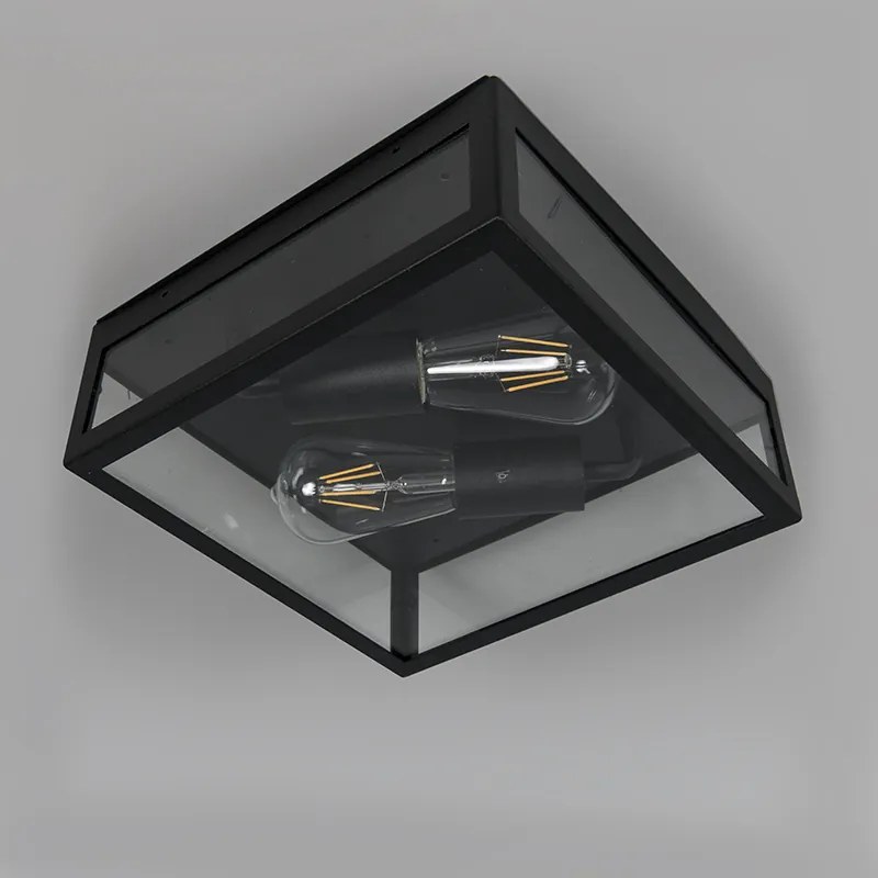 Industriële buiten plafondlamp zwart 2-lichts - Rotterdam