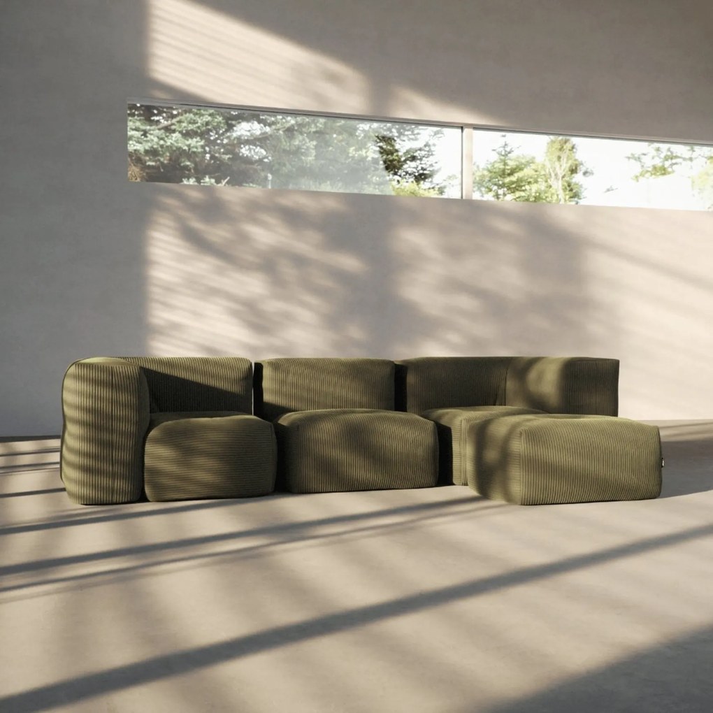 Soft Zitzak Indoor 3 Seater + Pouf - Corduroy Olive