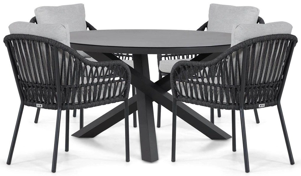 Tuinset Ronde Tuintafel 4 personen 125 cm Aluminium/rope Grijs Coco Puerto/Livorno