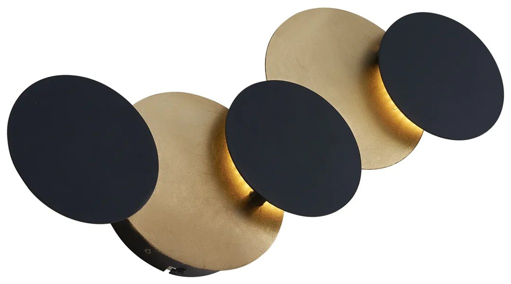 Moderne wandlamp zwart met goud incl. LED 3-staps dimbaar 5-lichts - Sunrise 3