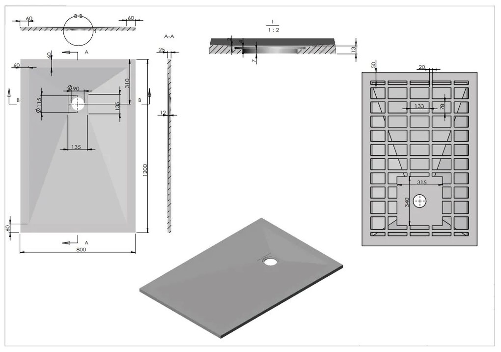 Badstuber Kreta marmer douchebak 120x80x3.2cm rechthoekig