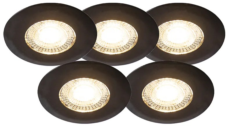 Buitenlamp LED Set van 5 inbouwspots zwart 3-staps dimbaar - Ulo Modern IP44 Buitenverlichting rond Lamp