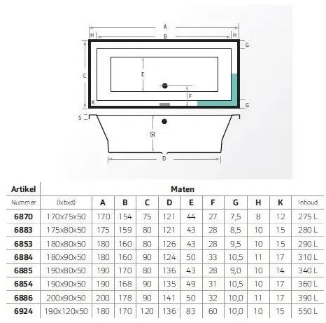 Xenz Society ligbad 175x80x50cm ebony mat zwart