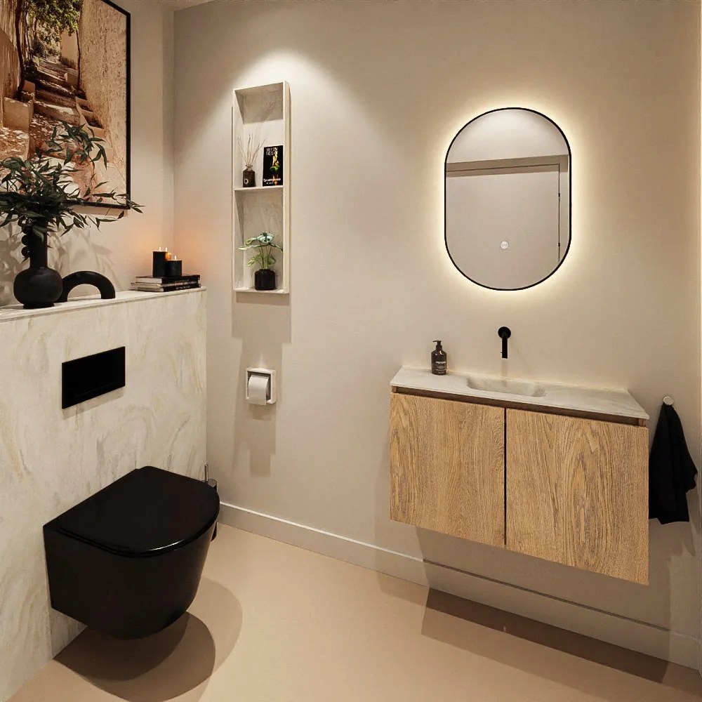 Mondiaz Ture DLux toiletmeubel 80cm washed oak met wastafel ostra midden zonder kraangat