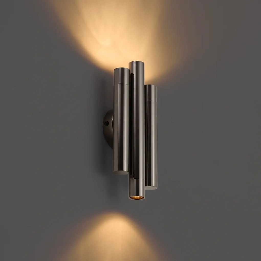 Retro wandlamp zwart chroom 3-lichts - Pipes