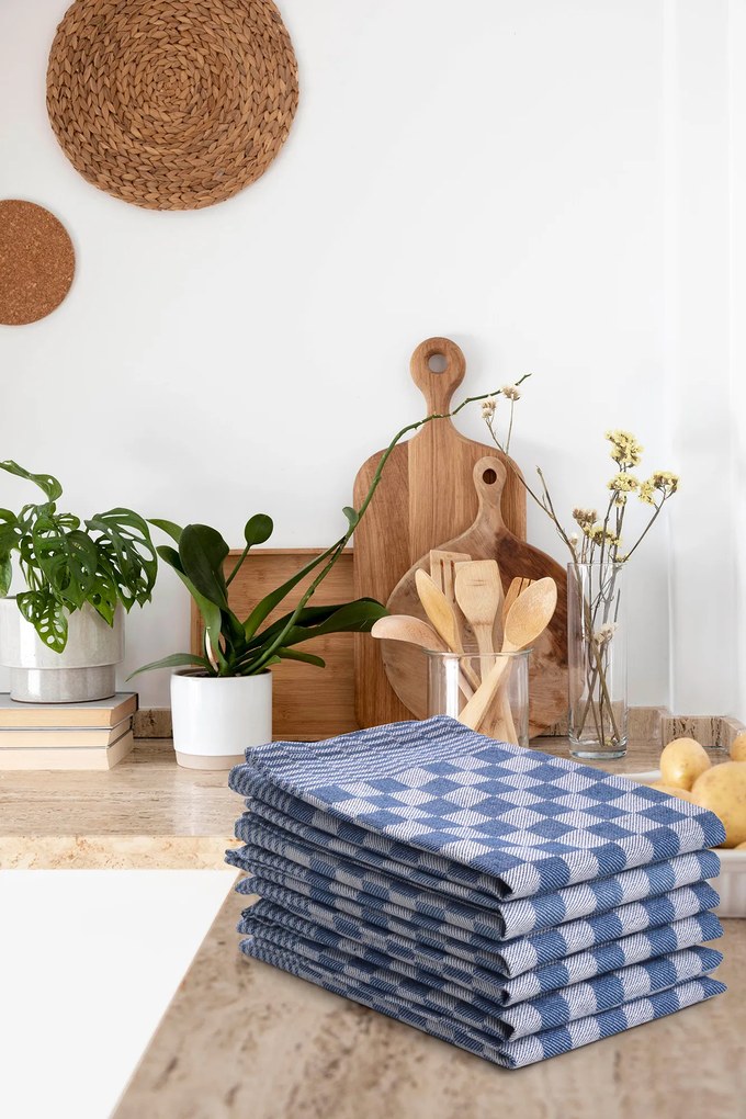 Theedoek ruit – 6 stuks – 50×70 – blauw
