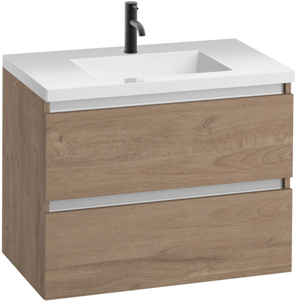 Saqu Gaia badmeubel incl. glans witte wastafel 80x52x64cm toffee – aluminium greeplijst