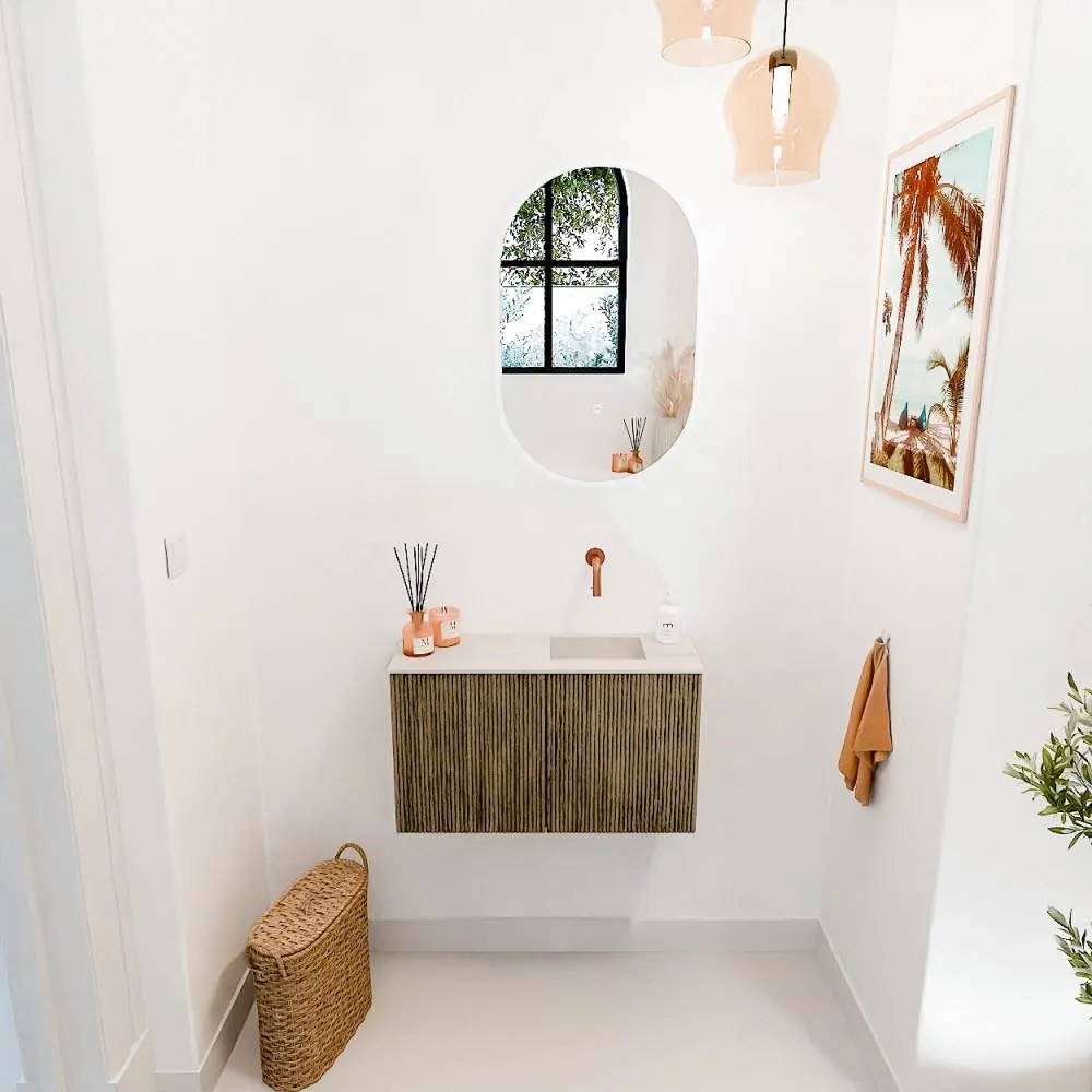 Mondiaz Joya DLux 70cm toiletmeubel dusk met wastafel faye rechts zonder kraangat meli