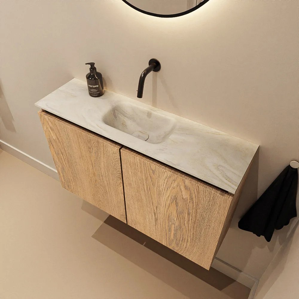 Mondiaz Ture DLux toiletmeubel 80cm washed oak met wastafel ostra midden zonder kraangat