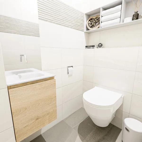 MONDIAZ OLAN Toiletmeubel 40x30x40cm met 0 kraangaten 1 lades washed oak mat Wastafel Lex midden Solid Surface Wit FK75342666