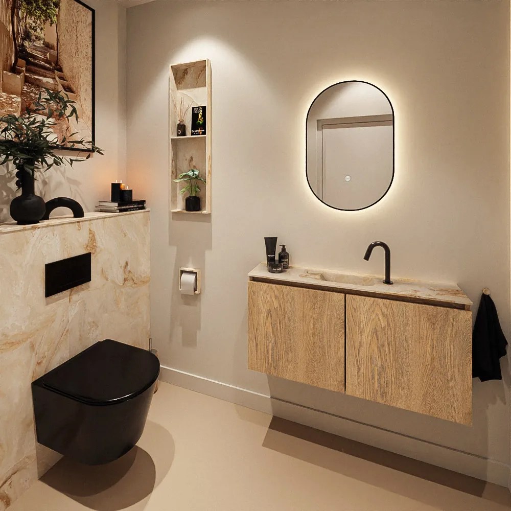 Mondiaz Ture DLux toiletmeubel 100cm washed oak met wastafel frappe midden met kraangat