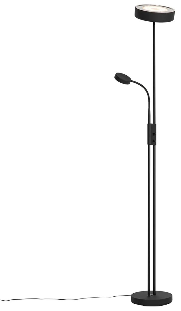 Vloerlamp zwart incl. LED en dimmer met leeslamp - Kelso
