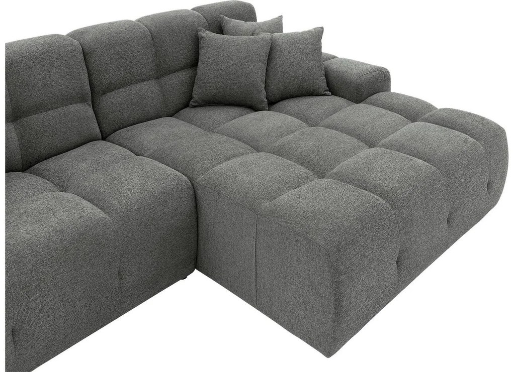 Goossens Excellent Bank Kubus - 30 X 30 Cm Stiksel grijs, stof, 1,5-zits, modern design met chaise longue rechts