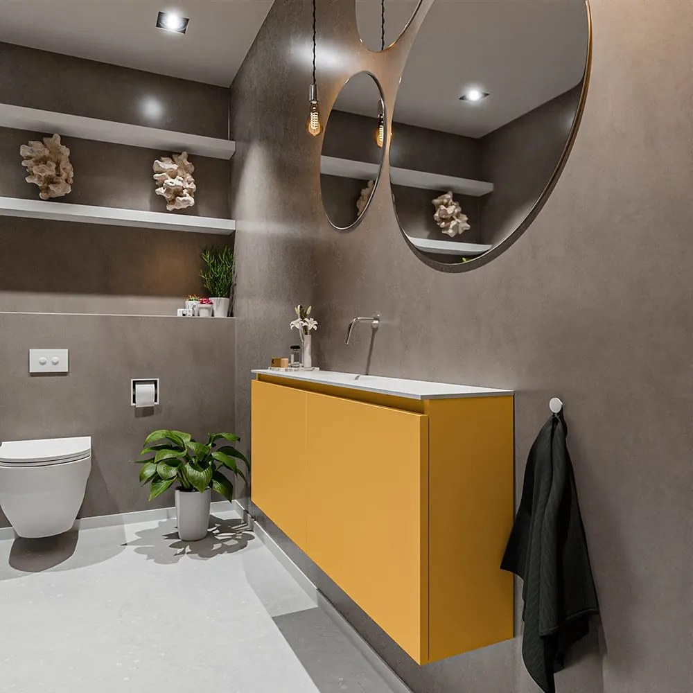 Mondiaz Ture 120cm toiletmeubel ocher met wastafel talc midden geen kraangat