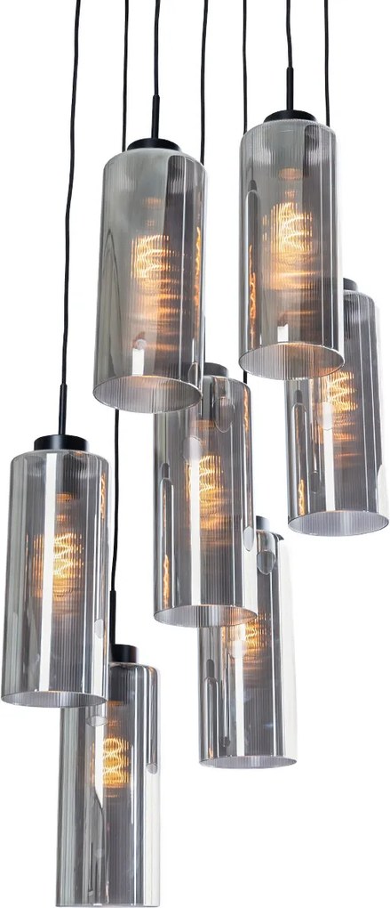 Art Deco hanglamp zwart met smoke glas 7-lichts - Laura