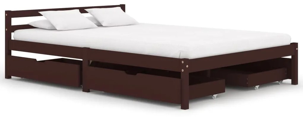 vidaXL Bedframe met 4 lades massief grenenhout donkerbruin 140x200 cm