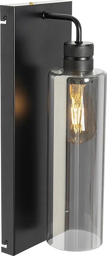 Moderne wandlamp zwart met smoke glas - Stavelot
