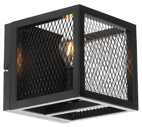 Industriële wandlamp zwart met gaas - Cage Industriele / Industrie / Industrial E27 vierkant Binnenverlichting Lamp