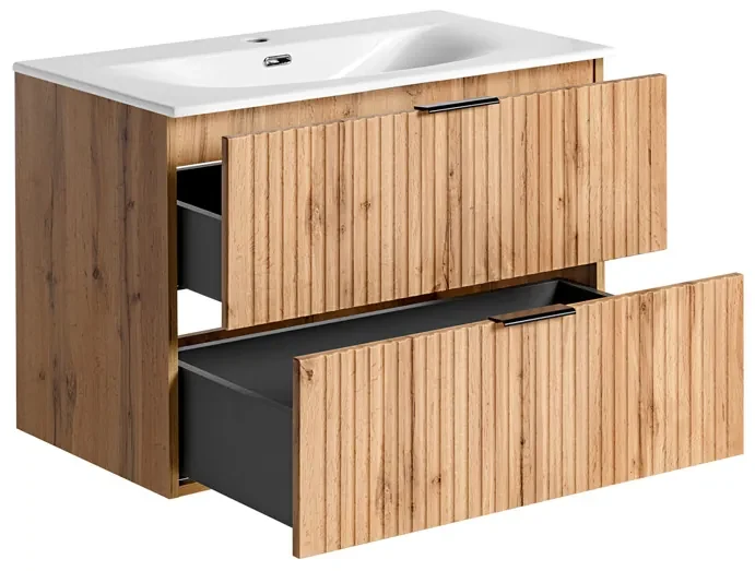 Comad Adele Oak badkamermeubel 80cm eiken met witte wastafel 1 kraangat