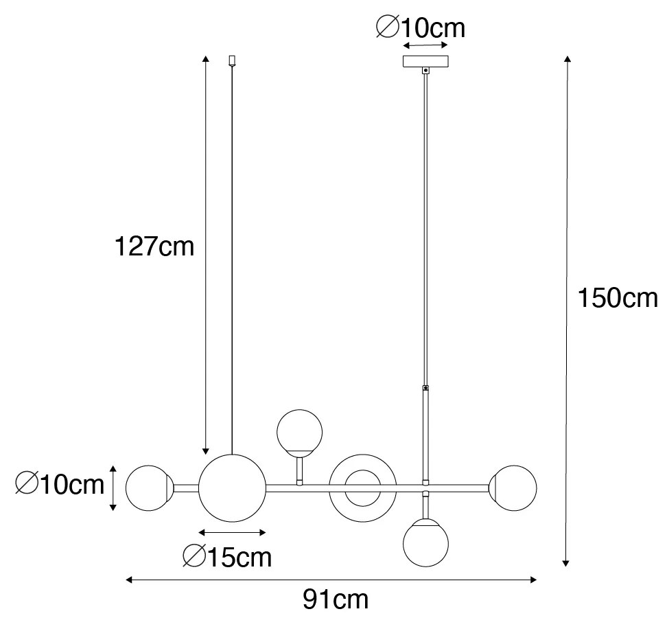 Eettafel / Eetkamer Smart Hanglamp zwart met mat glas langwerpig 6-lichts incl. 6 Wifi G9 - Monaco Modern G9 Binnenverlichting Lamp