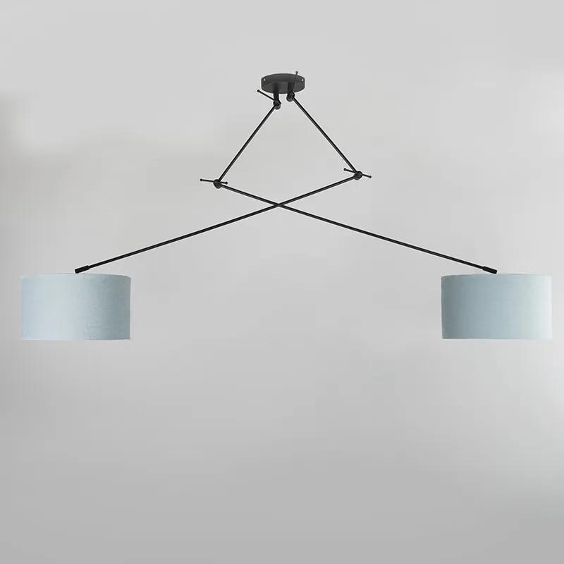 Hanglamp zwart met kap 35 cm lichtblauw verstelbaar 2-lichts - Blitz Modern E27 rond Binnenverlichting Lamp