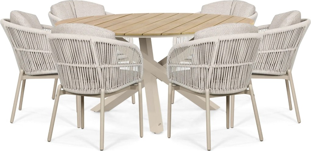 Tuinset Ronde Tuintafel 6 personen 150 cm Rope Zand/Beige Lifestyle Garden Furniture Monaco/Ancona