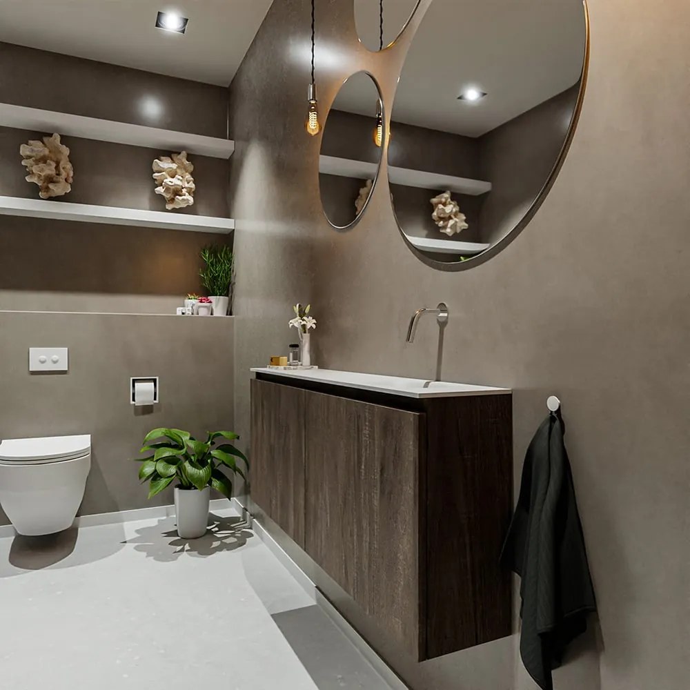 Mondiaz Ture 120cm toiletmeubel dark brown met wastafel talc rechts geen kraangat