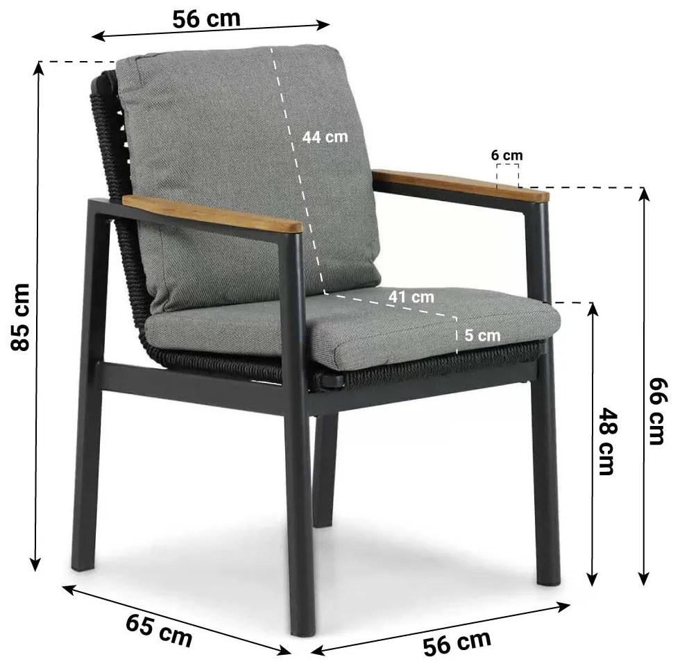 Tuinset 4 personen 150 cm Aluminium/rope Grijs Coco Ralph/Venustas