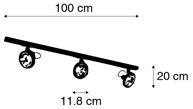 Modern railsysteem met 3 spots zwart 1-fase  - Iconic Go