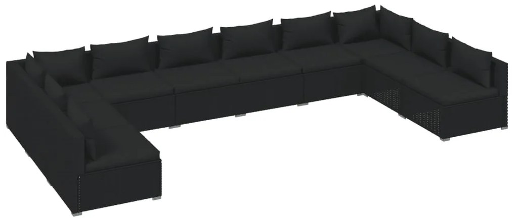 vidaXL 10-delige Loungeset met kussens poly rattan zwart