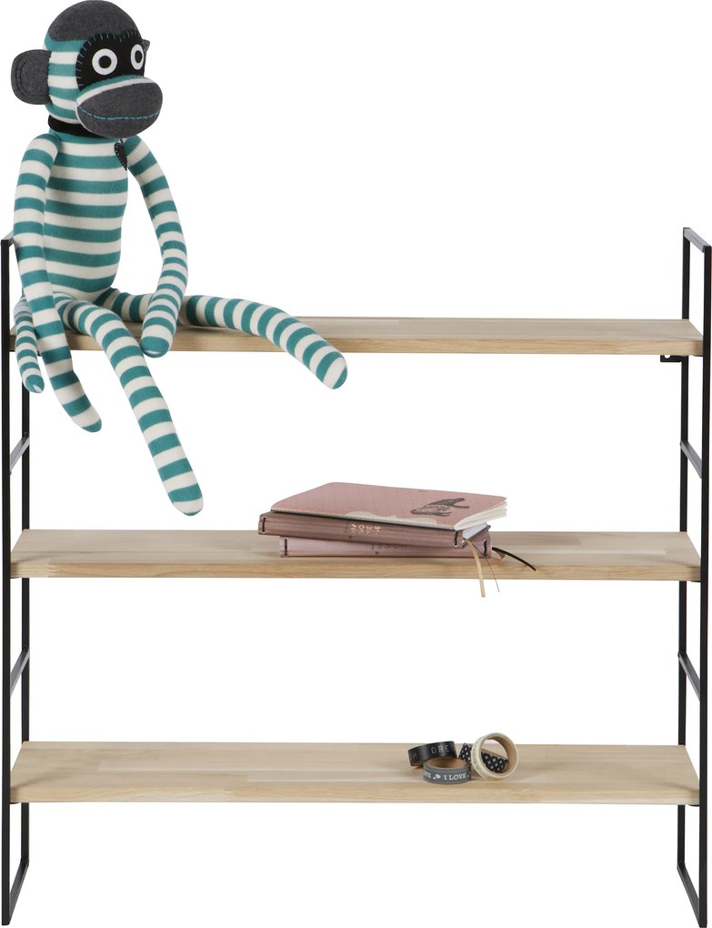 Woood Hangend Wandrek 'Meert' met 3 planken, kleur Zwart