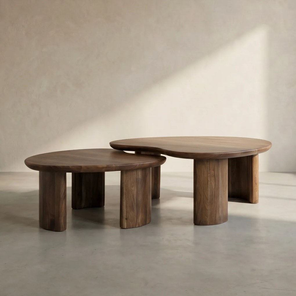 Organische Salontafelset Acaciahout - 99 X 76cm.