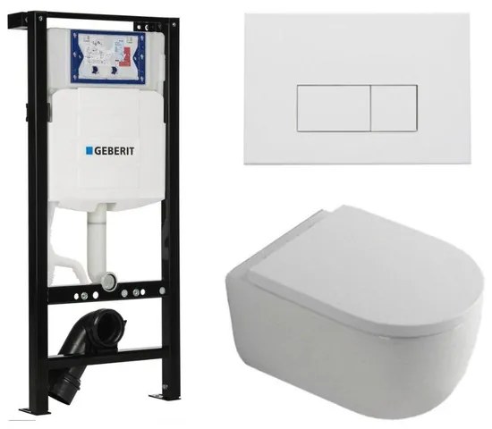 QeramiQ Dely Swirl Toiletset - 36.3x51.7cm - diepspoel - rimless - Inbouwreservoir met Geberit UP320 spoelmechanisme - 35mm zitting - mat witte metalen bedieningsplaat - rechtehoekige knoppen - wit mat SW1381697/SW706191/SW1000767/SW1026257