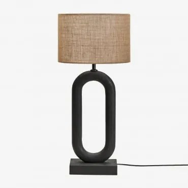 Tiberia Mangohouten Tafellamp Gewoon Zwart & Beige Linnen Ø30 Cm - ↑20 Cm Arlina - Sklum
