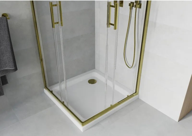 Mexen Rio vierkante douchecabine 90 x 90 cm, transparant, goud + Flat douchebak, wit - 860-090-090-50-00-4010G