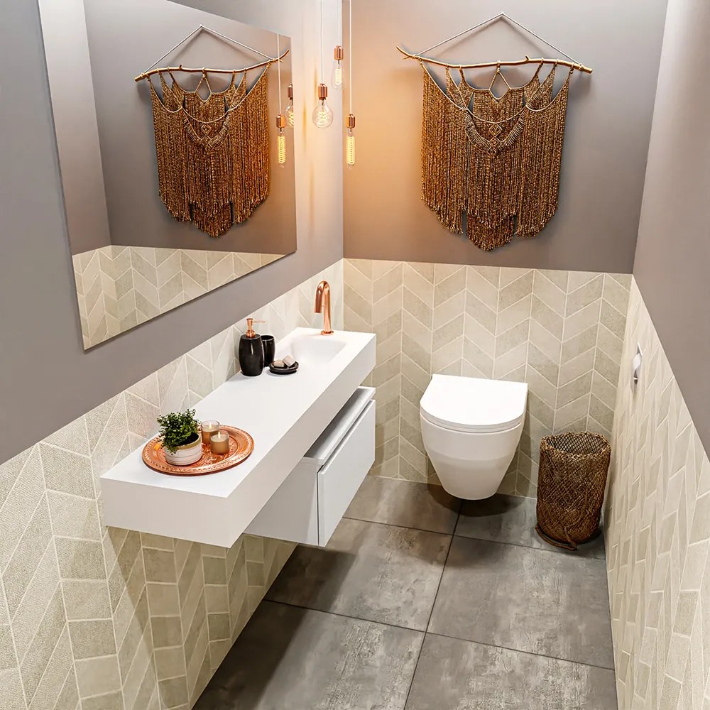 Mondiaz Andor toiletmeubel 60cm mat wit met witte wastafel 120cm rechts met kraangat