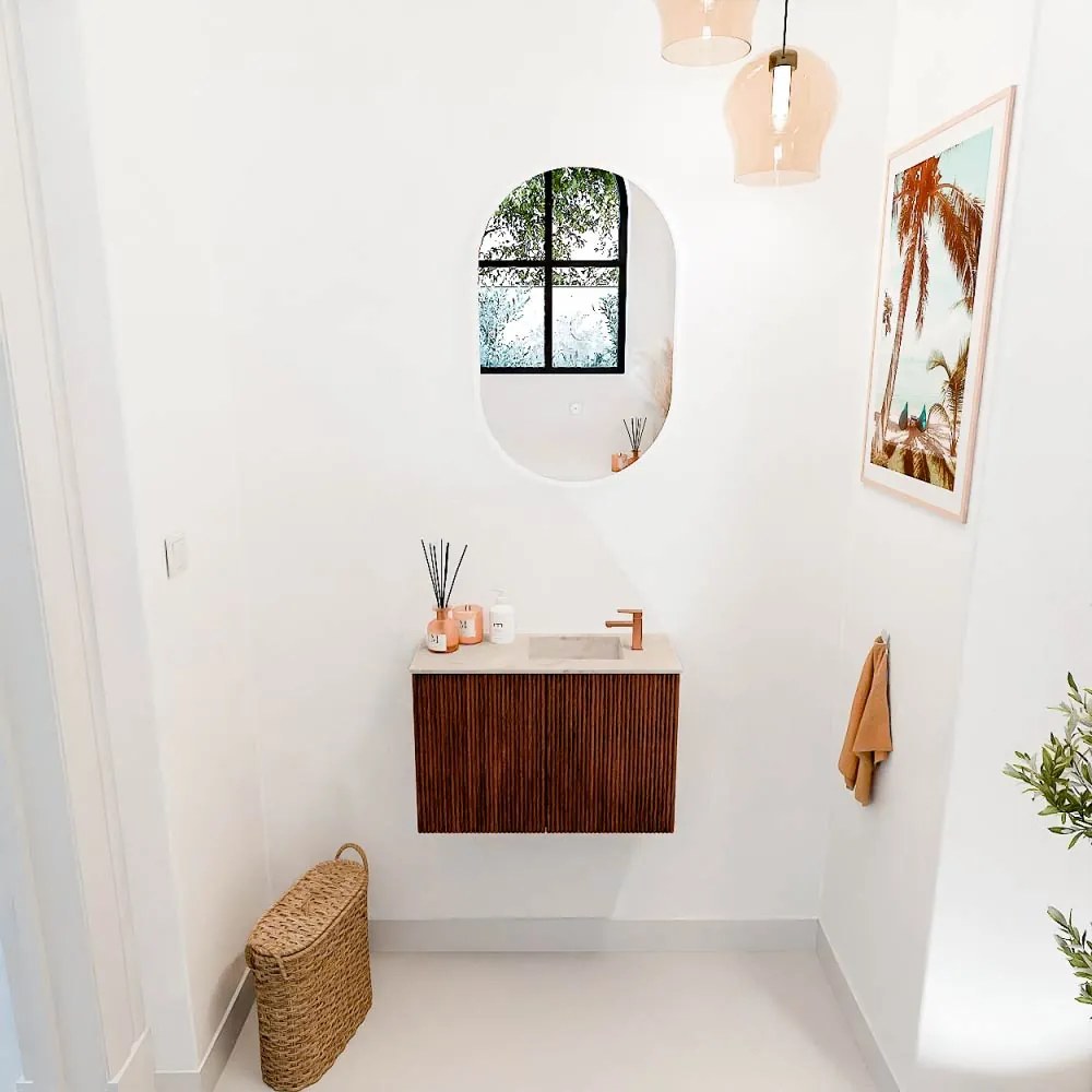 Mondiaz Joya DLux 60cm toiletmeubel ruby met wastafel faye rechts 1 kraangat frappe