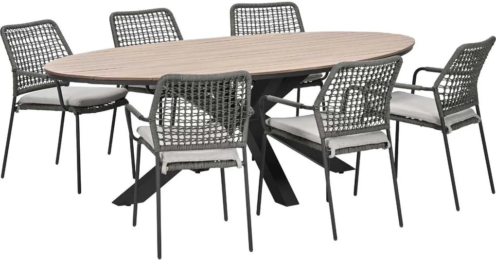 Garden Impressions Natas tuinset grijs 7-delig - Tulli tuintafel ovaal 220x115 cm