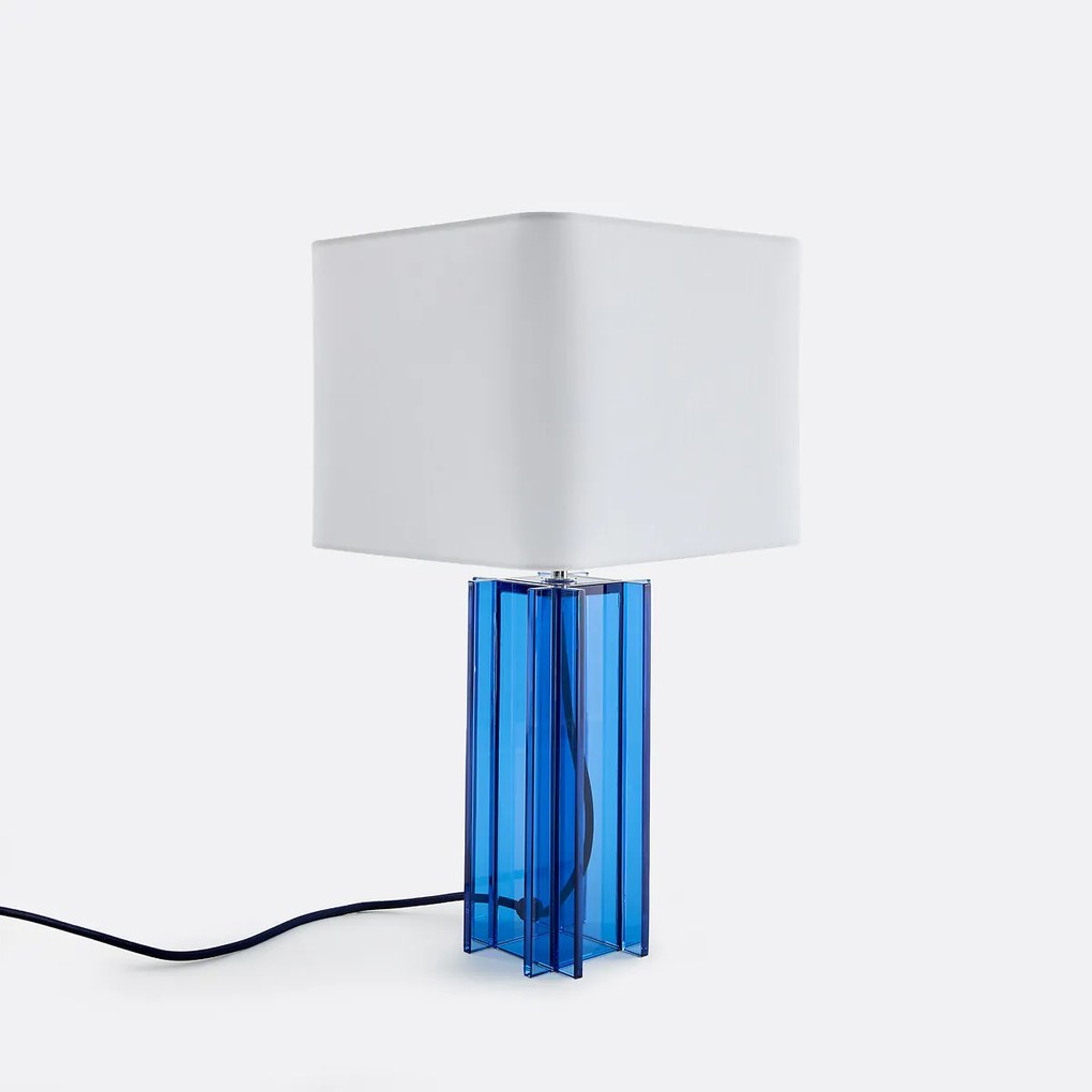 Tafellamp van gekleurd glas en linnen, BIMO